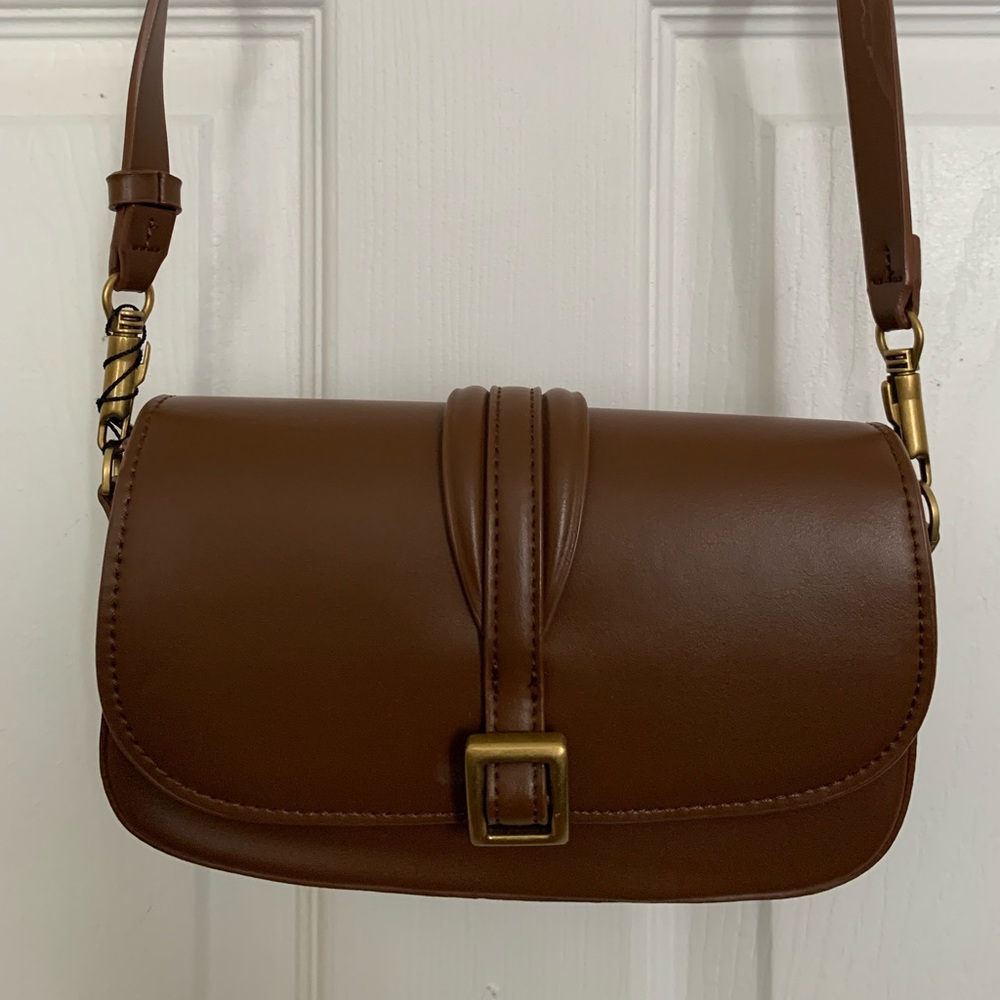 Zara Faux Leather Cognac Crossbody Purse